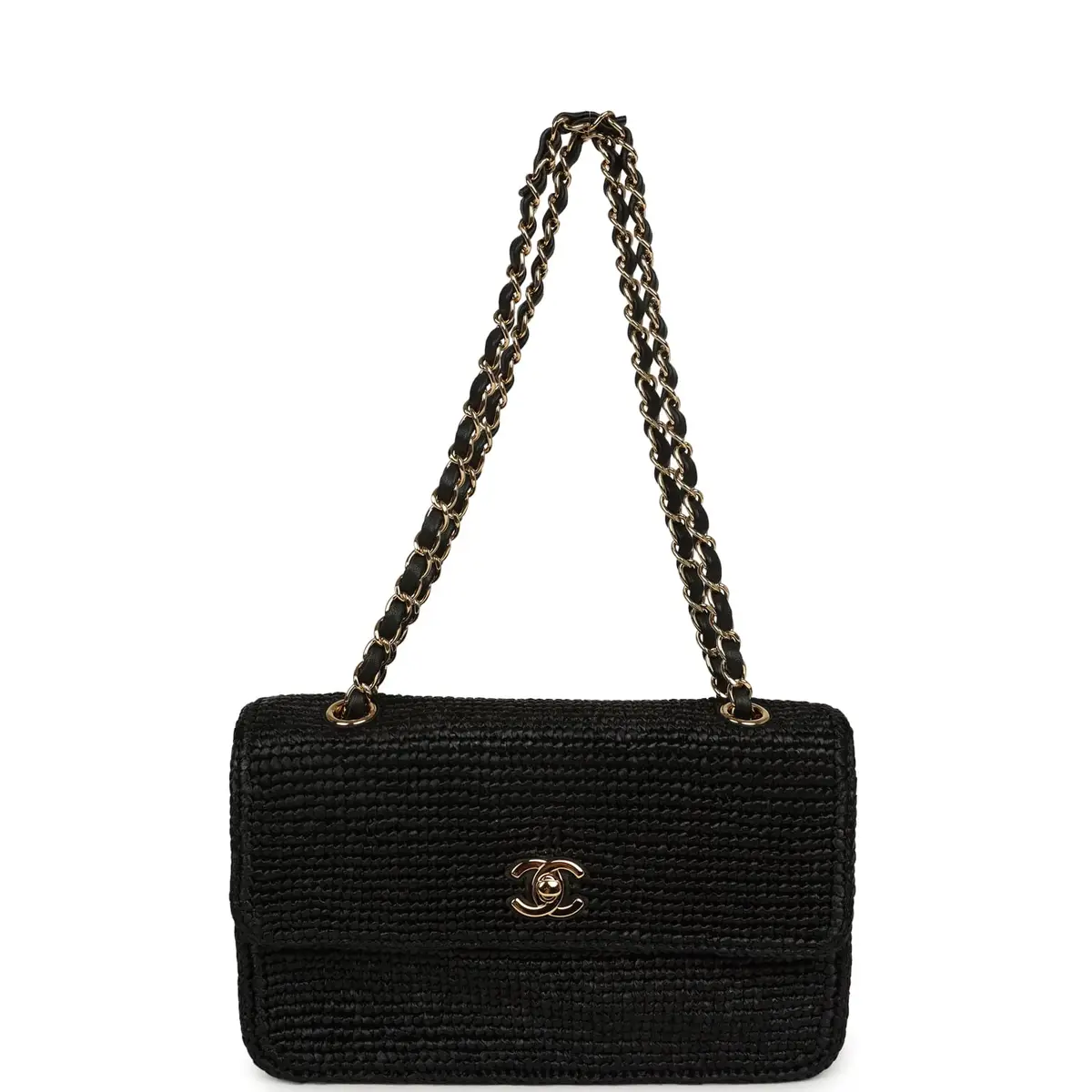 Chanel Chanel Small Flap Bag Black Braided Raffia Gold Hardware | Thumbnail 7 Chanel Chanel Small Flap Bag Black Braided Raffia Gold Hardware | Thumbnail 7