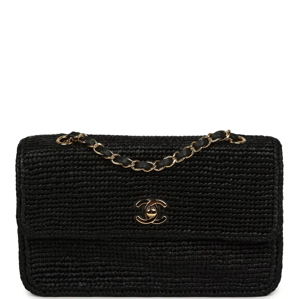 Chanel Chanel Small Flap Bag Black Braided Raffia Gold Hardware | Image 1 Chanel Chanel Small Flap Bag Black Braided Raffia Gold Hardware | Image 1
