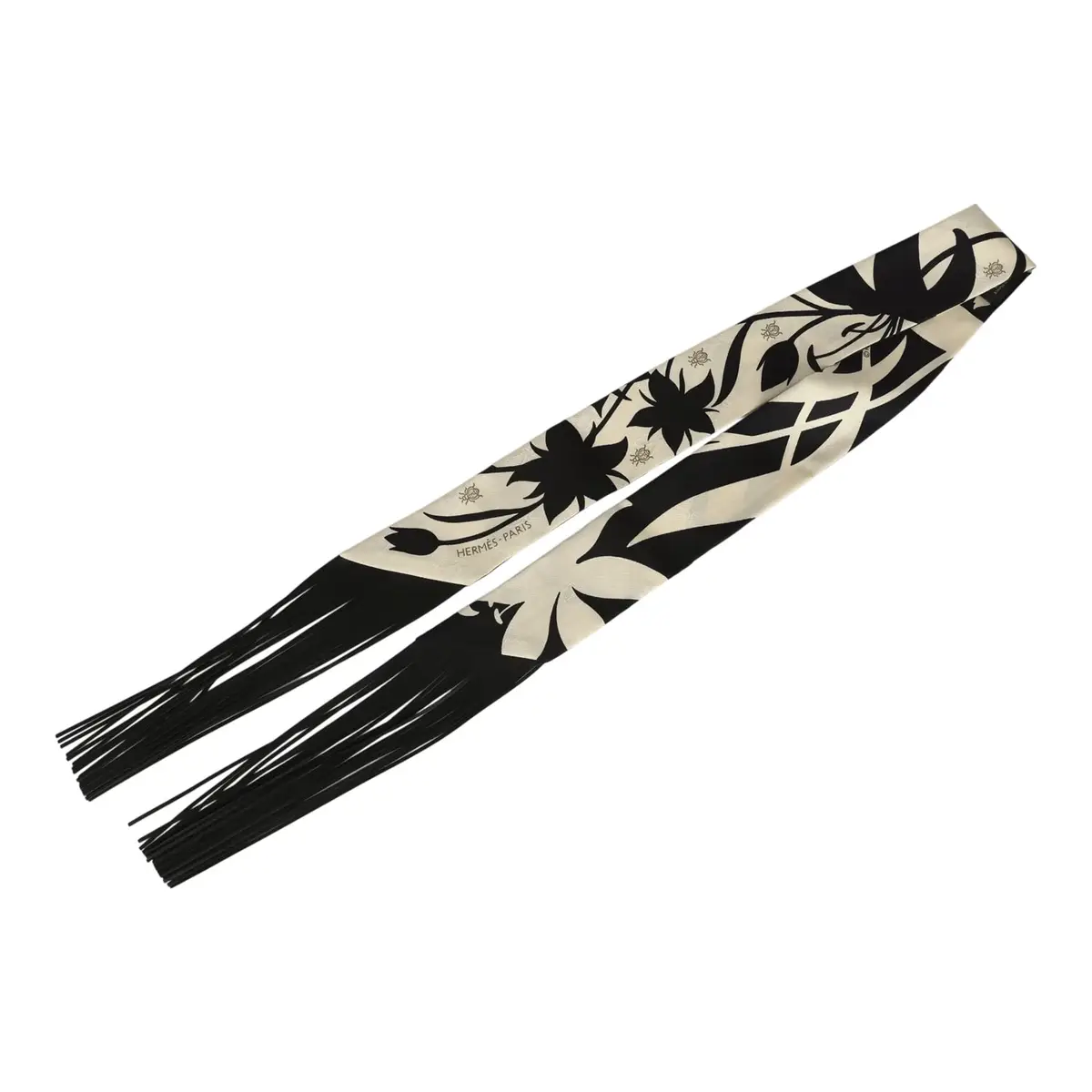 HERMÈS Hermes "Bouquet Final" Cream and Black Fringe Silk | Thumbnail 2 HERMÈS Hermes "Bouquet Final" Cream and Black Fringe Silk | Thumbnail 2