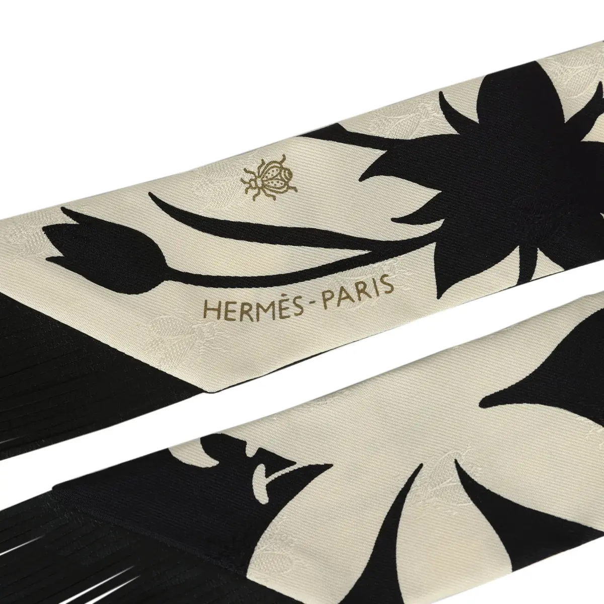 HERMÈS Hermes "Bouquet Final" Cream and Black Fringe Silk | Thumbnail 3 HERMÈS Hermes "Bouquet Final" Cream and Black Fringe Silk | Thumbnail 3