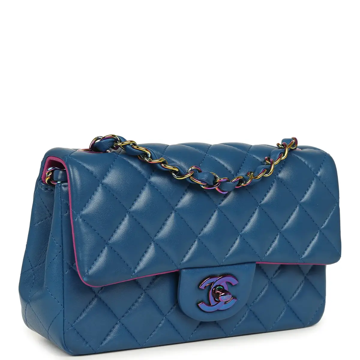 Chanel Pre-owned Chanel Mini Rectangular Flap Bag Blue, Purple Lambskin Rainbow Hardware | Thumbnail 2