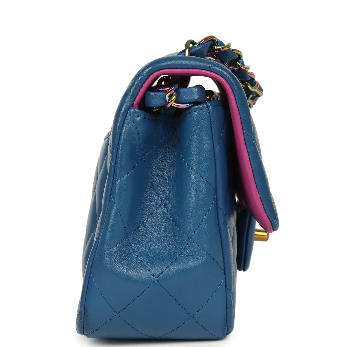 Chanel Pre-owned Chanel Mini Rectangular Flap Bag Blue, Purple Lambskin Rainbow Hardware | Thumbnail 3