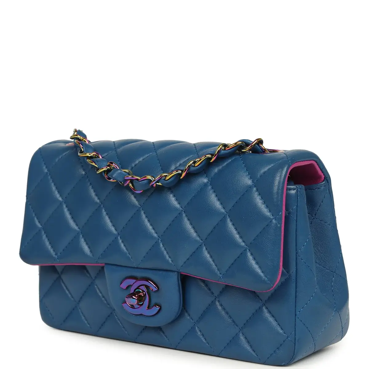 Chanel Pre-owned Chanel Mini Rectangular Flap Bag Blue, Purple Lambskin Rainbow Hardware | Thumbnail 5