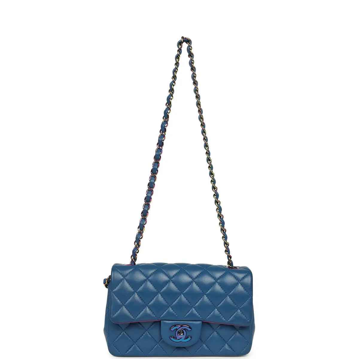 Chanel Pre-owned Chanel Mini Rectangular Flap Bag Blue, Purple Lambskin Rainbow Hardware | Thumbnail 7