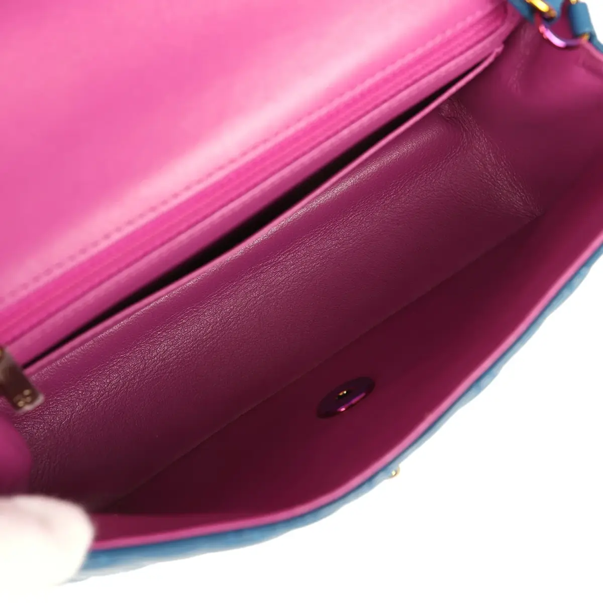 Chanel Pre-owned Chanel Mini Rectangular Flap Bag Blue, Purple Lambskin Rainbow Hardware | Thumbnail 8