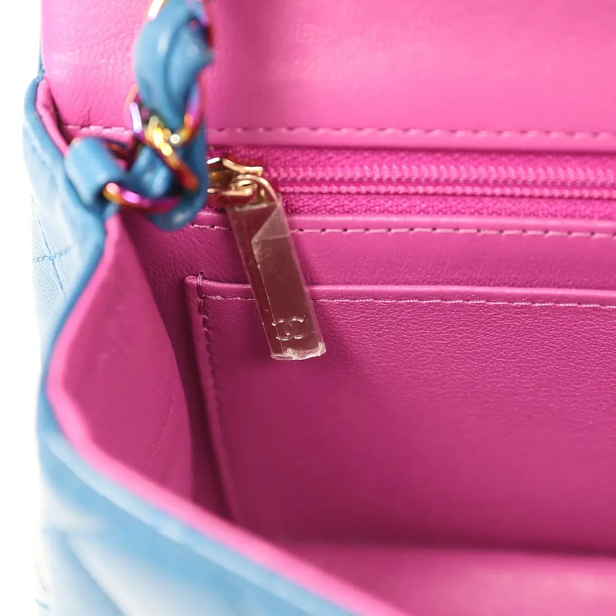 Chanel Pre-owned Chanel Mini Rectangular Flap Bag Blue, Purple Lambskin Rainbow Hardware | Thumbnail 10