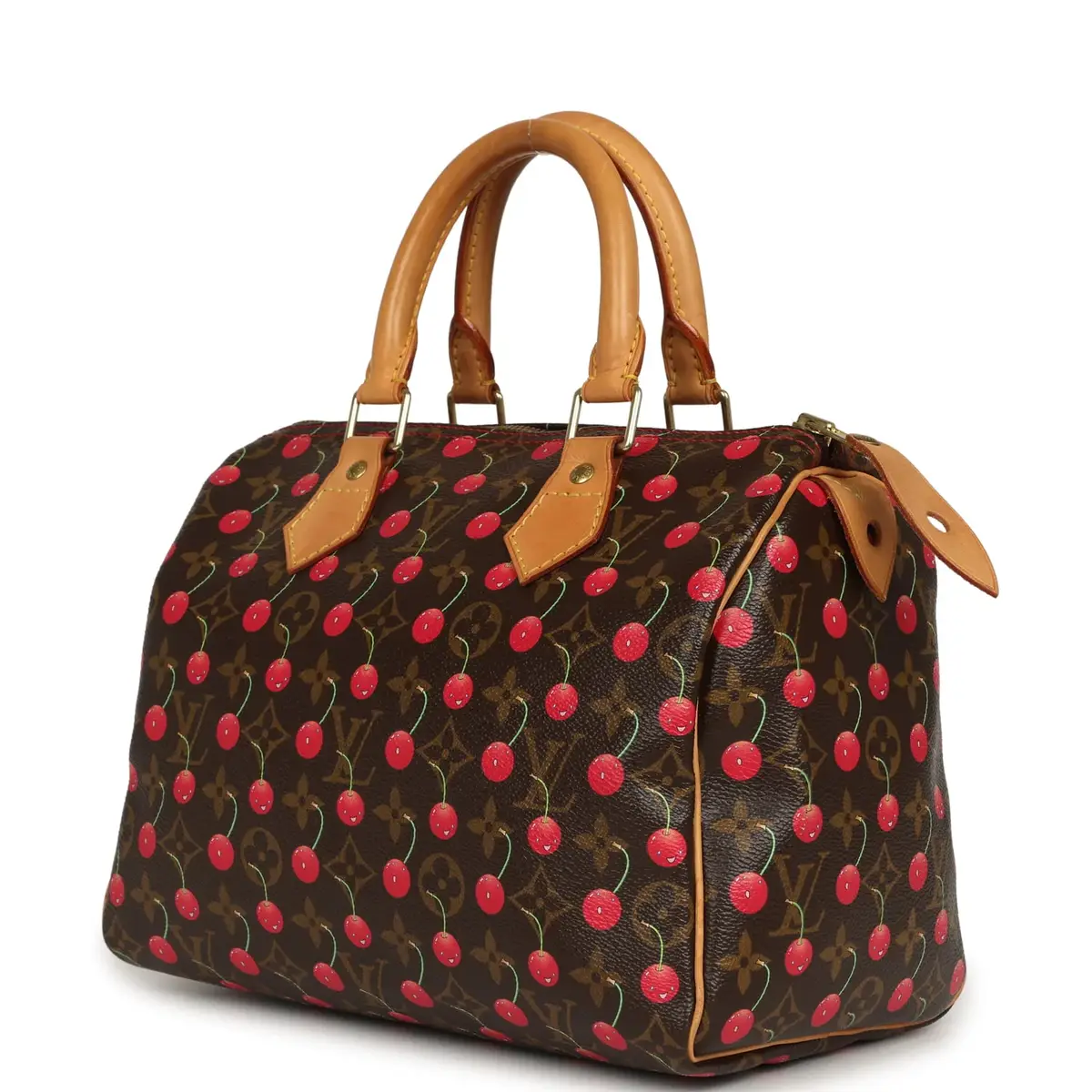 Louis Vuitton Vintage Louis Vuitton x Takashi Murkami Cheries Speedy 25 Brown and Red Cherry Monogram Gold Hardware | Thumbnail 6