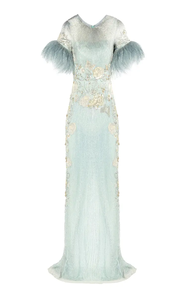 Crystal Feather Dreamscape Embellished Tulle Gown