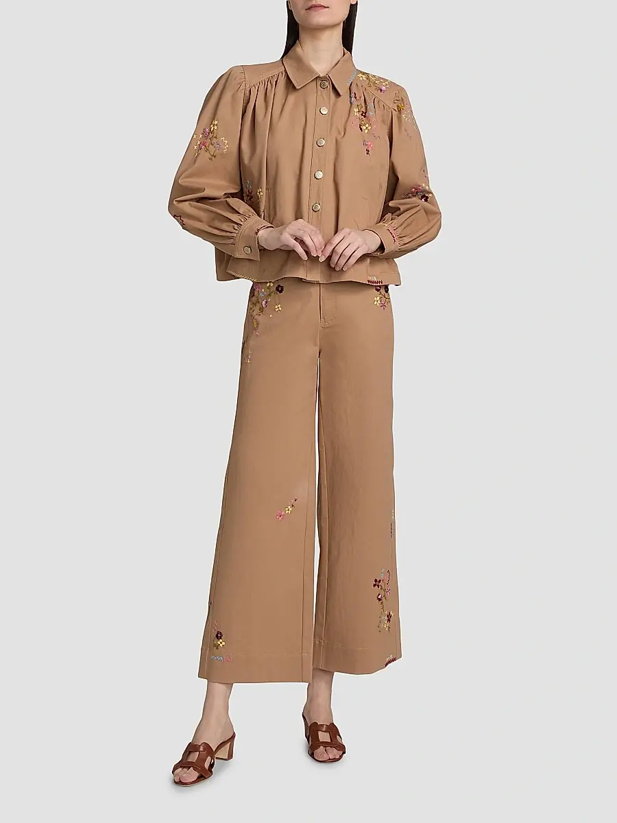 Cinq à Sept Women's Betsy Wildflower-Embroidered Wide-Leg Crop Pants | Thumbnail 2 Cinq à Sept Women's Betsy Wildflower-Embroidered Wide-Leg Crop Pants | Thumbnail 2