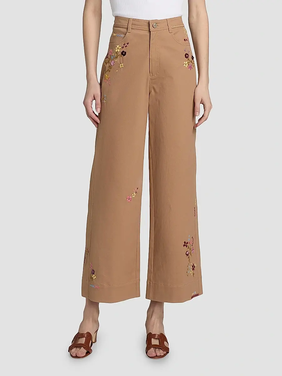 Cinq à Sept Women's Betsy Wildflower-Embroidered Wide-Leg Crop Pants | Thumbnail 3 Cinq à Sept Women's Betsy Wildflower-Embroidered Wide-Leg Crop Pants | Thumbnail 3