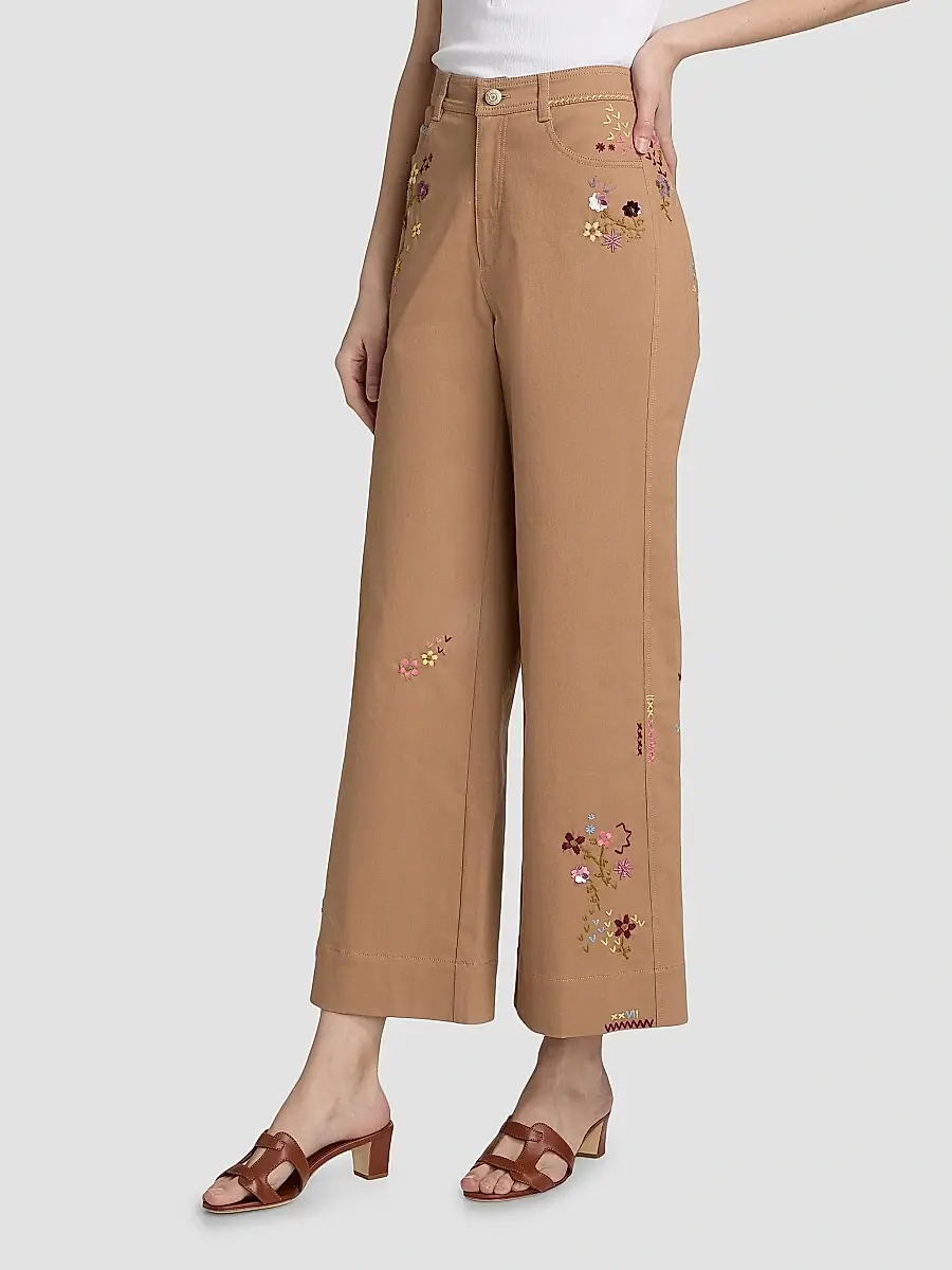 Cinq à Sept Women's Betsy Wildflower-Embroidered Wide-Leg Crop Pants | Thumbnail 4 Cinq à Sept Women's Betsy Wildflower-Embroidered Wide-Leg Crop Pants | Thumbnail 4