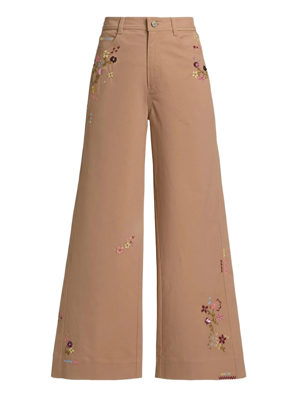 Women's Betsy Wildflower-Embroidered Wide-Leg Crop Pants