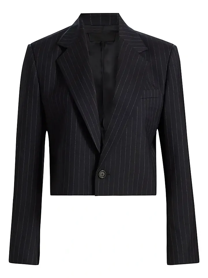 Women's Swan Pinstriped Stretch-Wool Crop Blazer Women's Swan Pinstriped Stretch-Wool Crop Blazer