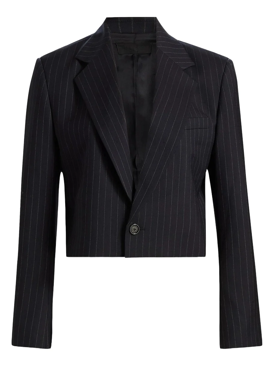 Women's Swan Pinstriped Stretch-Wool Crop Blazer Women's Swan Pinstriped Stretch-Wool Crop Blazer