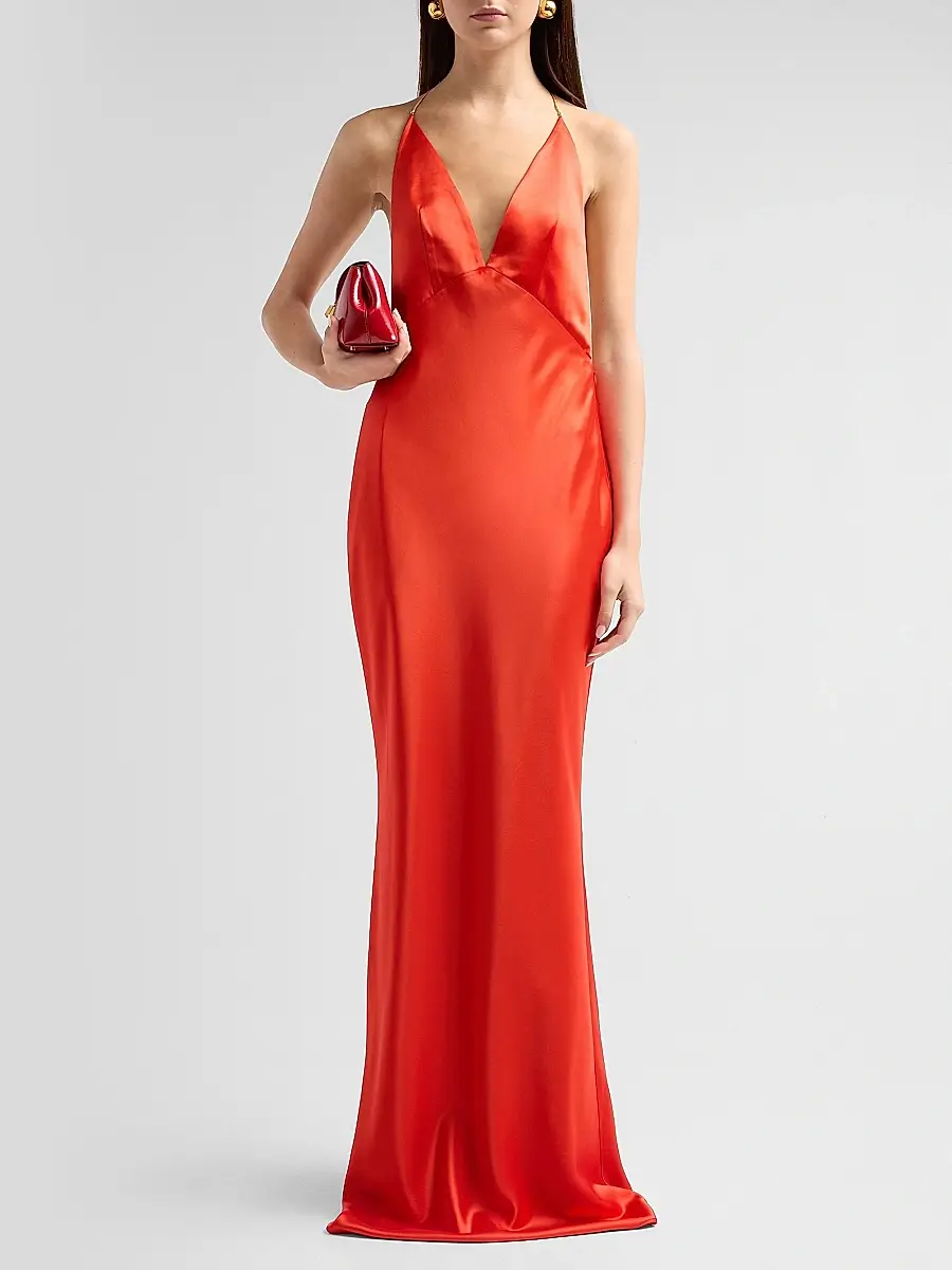 Retrofête Women's Arianell Plunging Satin Maxi Dress | Thumbnail 2