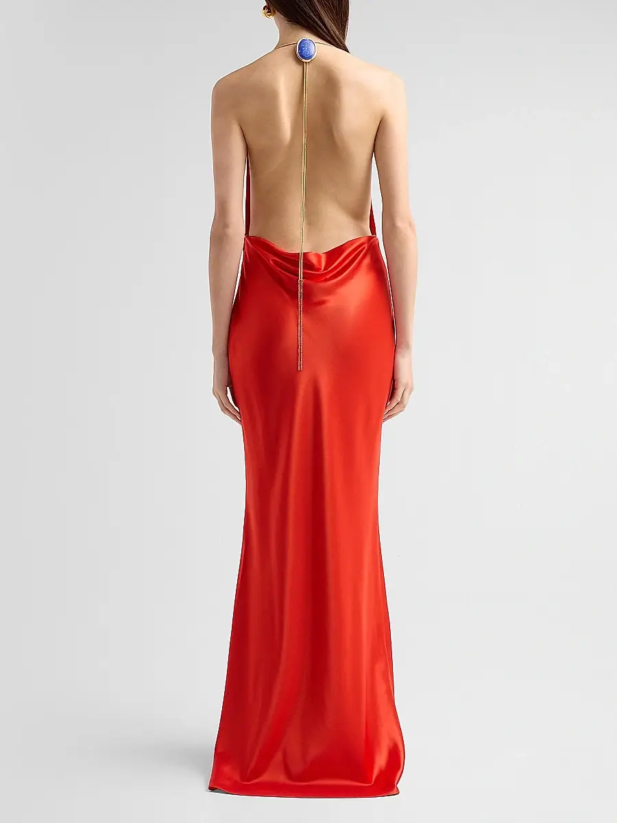 Retrofête Women's Arianell Plunging Satin Maxi Dress | Thumbnail 3