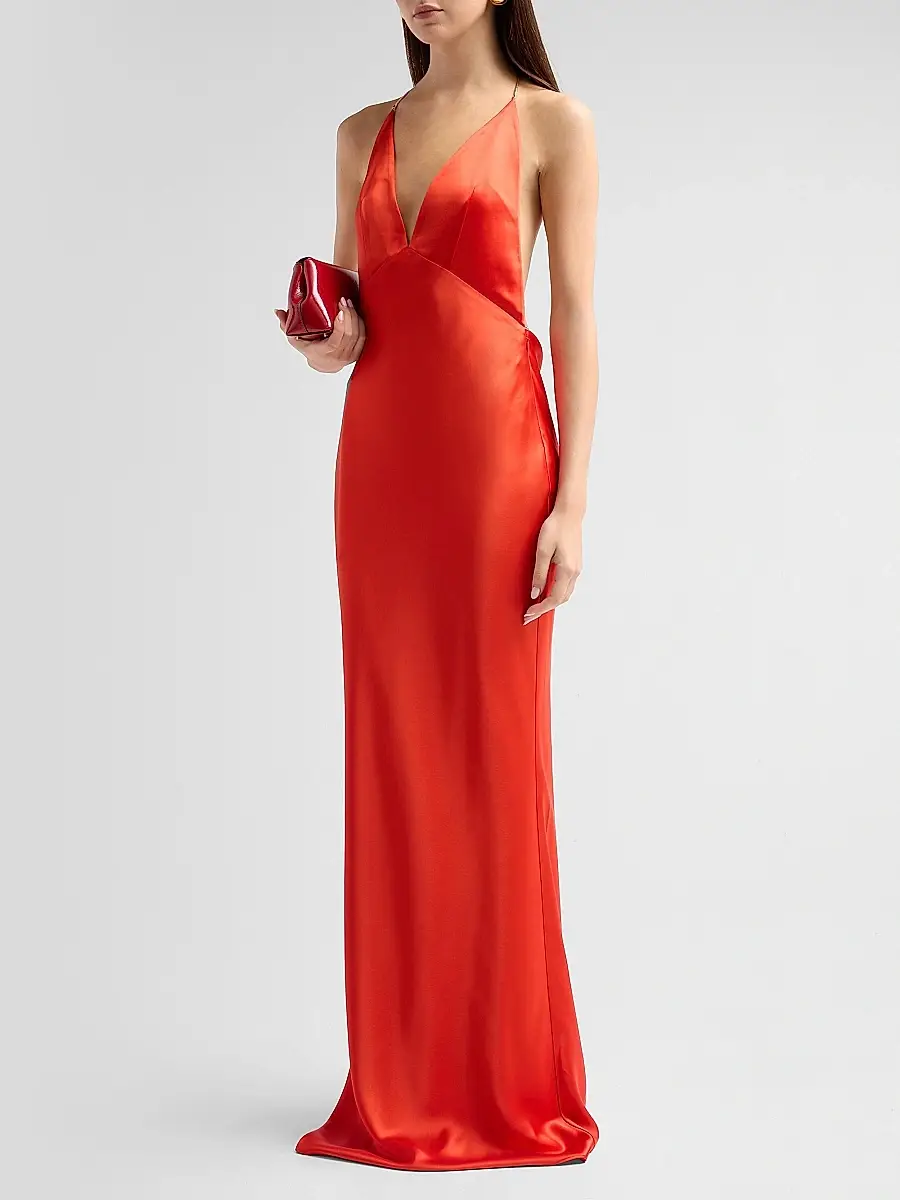 Retrofête Women's Arianell Plunging Satin Maxi Dress | Thumbnail 4