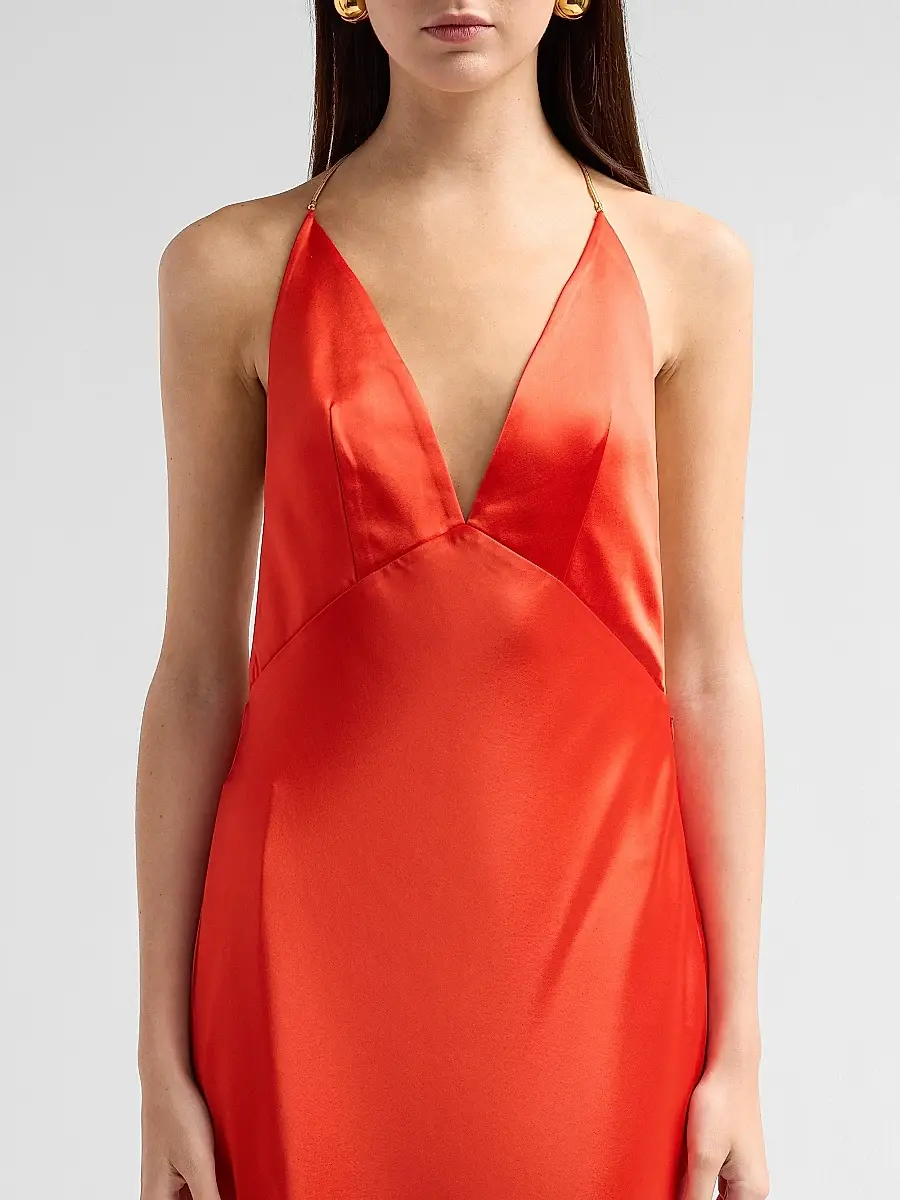 Retrofête Women's Arianell Plunging Satin Maxi Dress | Thumbnail 5