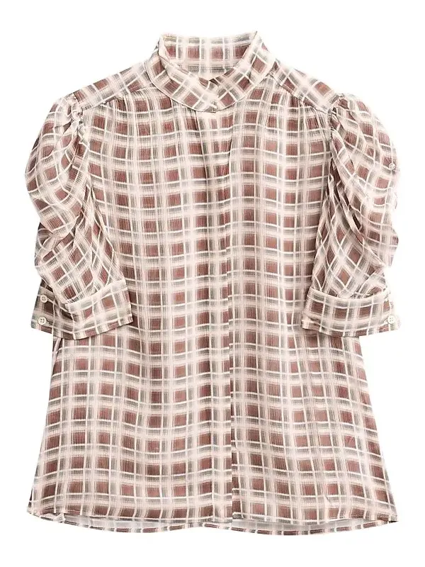 Women's The Gillian Sheer Plaid Silk Top Women's The Gillian Sheer Plaid Silk Top