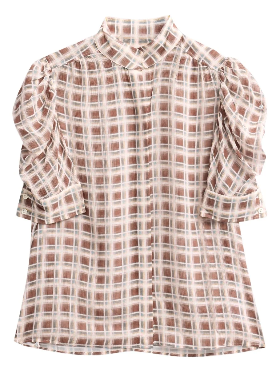 Women's The Gillian Sheer Plaid Silk Top Women's The Gillian Sheer Plaid Silk Top