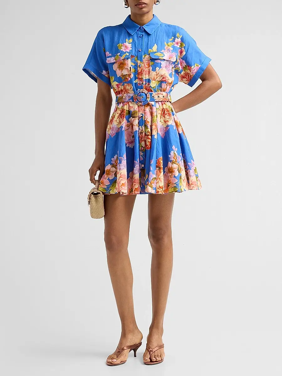 Hemant & Nandita Women's Floral Linen-Cotton Belted Mini Shirtdress | Thumbnail 2 Hemant & Nandita Women's Floral Linen-Cotton Belted Mini Shirtdress | Thumbnail 2