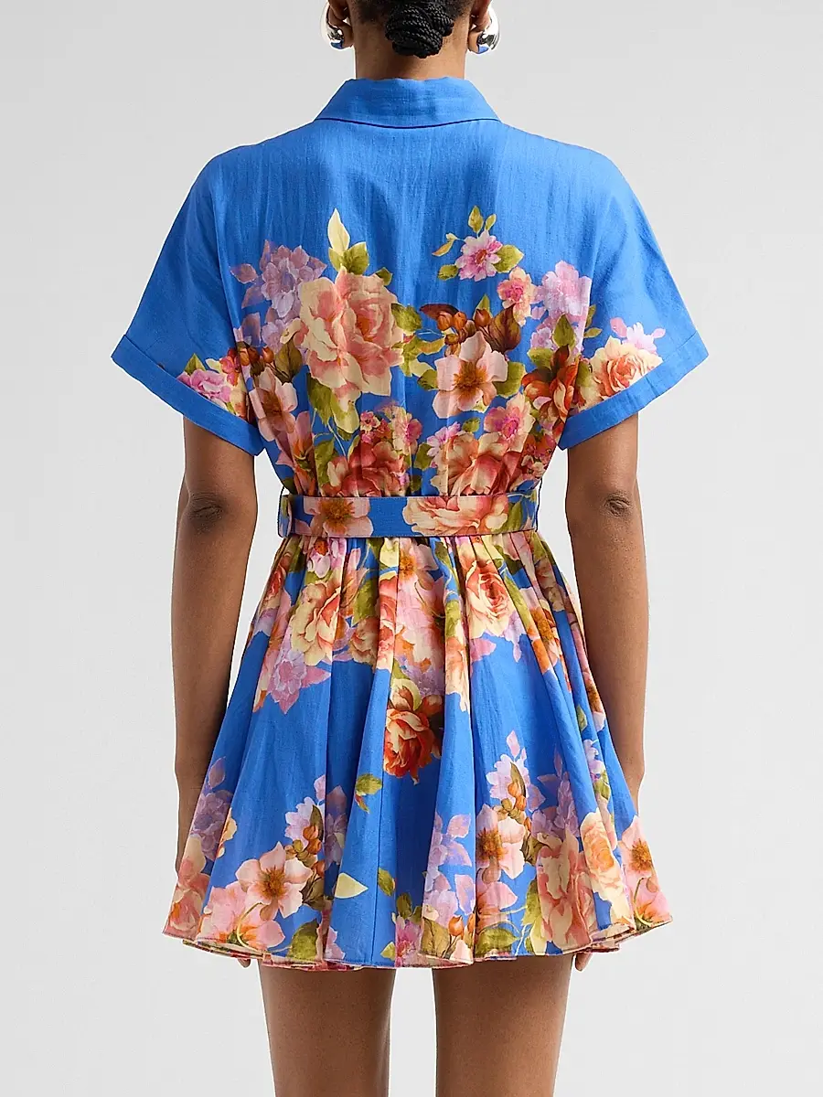 Hemant & Nandita Women's Floral Linen-Cotton Belted Mini Shirtdress | Thumbnail 3 Hemant & Nandita Women's Floral Linen-Cotton Belted Mini Shirtdress | Thumbnail 3