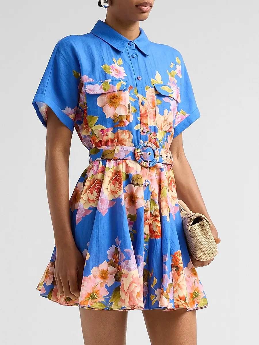 Hemant & Nandita Women's Floral Linen-Cotton Belted Mini Shirtdress | Thumbnail 4 Hemant & Nandita Women's Floral Linen-Cotton Belted Mini Shirtdress | Thumbnail 4