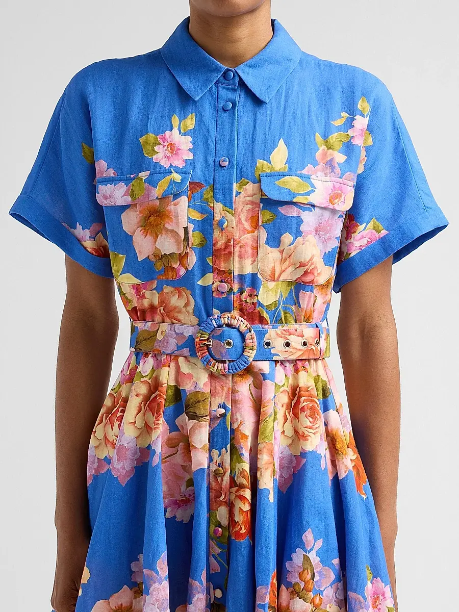 Hemant & Nandita Women's Floral Linen-Cotton Belted Mini Shirtdress | Thumbnail 5 Hemant & Nandita Women's Floral Linen-Cotton Belted Mini Shirtdress | Thumbnail 5
