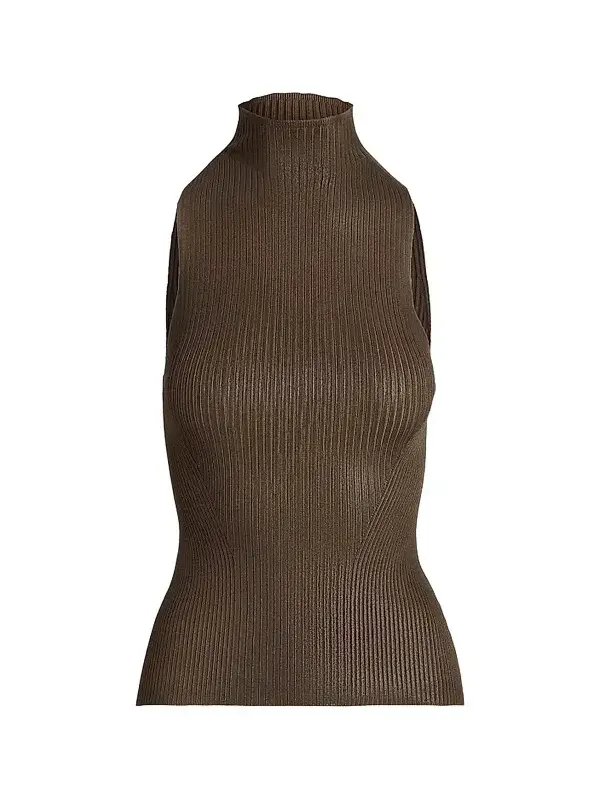Women's Foiled Rib-Knit Mockneck Sweater