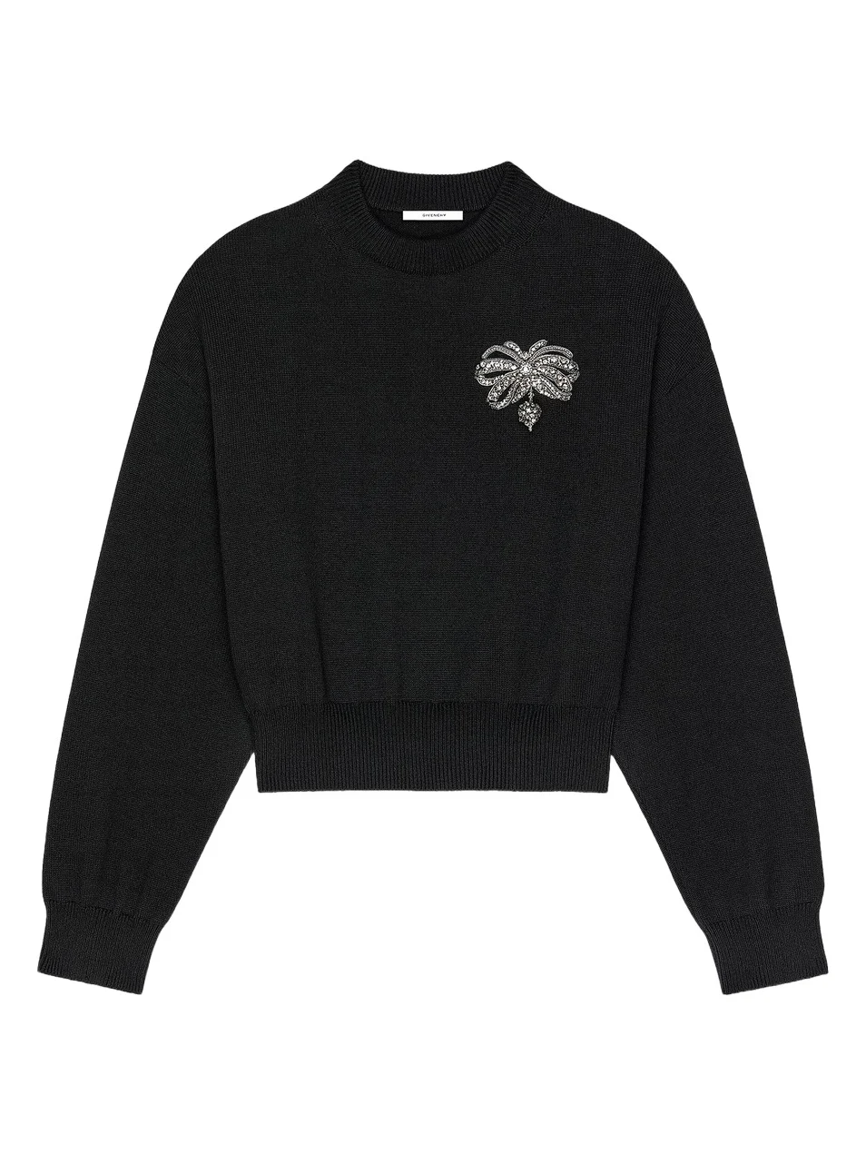 Women's Sweater in Wool and Cotton with Embroidered Bow - Black Women's Sweater in Wool and Cotton with Embroidered Bow - Black