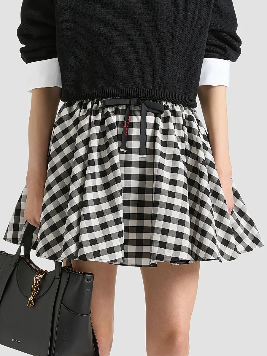 Givenchy Women's Mini Pleated Skirt in Checked Cotton - Black White | Thumbnail 2 Givenchy Women's Mini Pleated Skirt in Checked Cotton - Black White | Thumbnail 2
