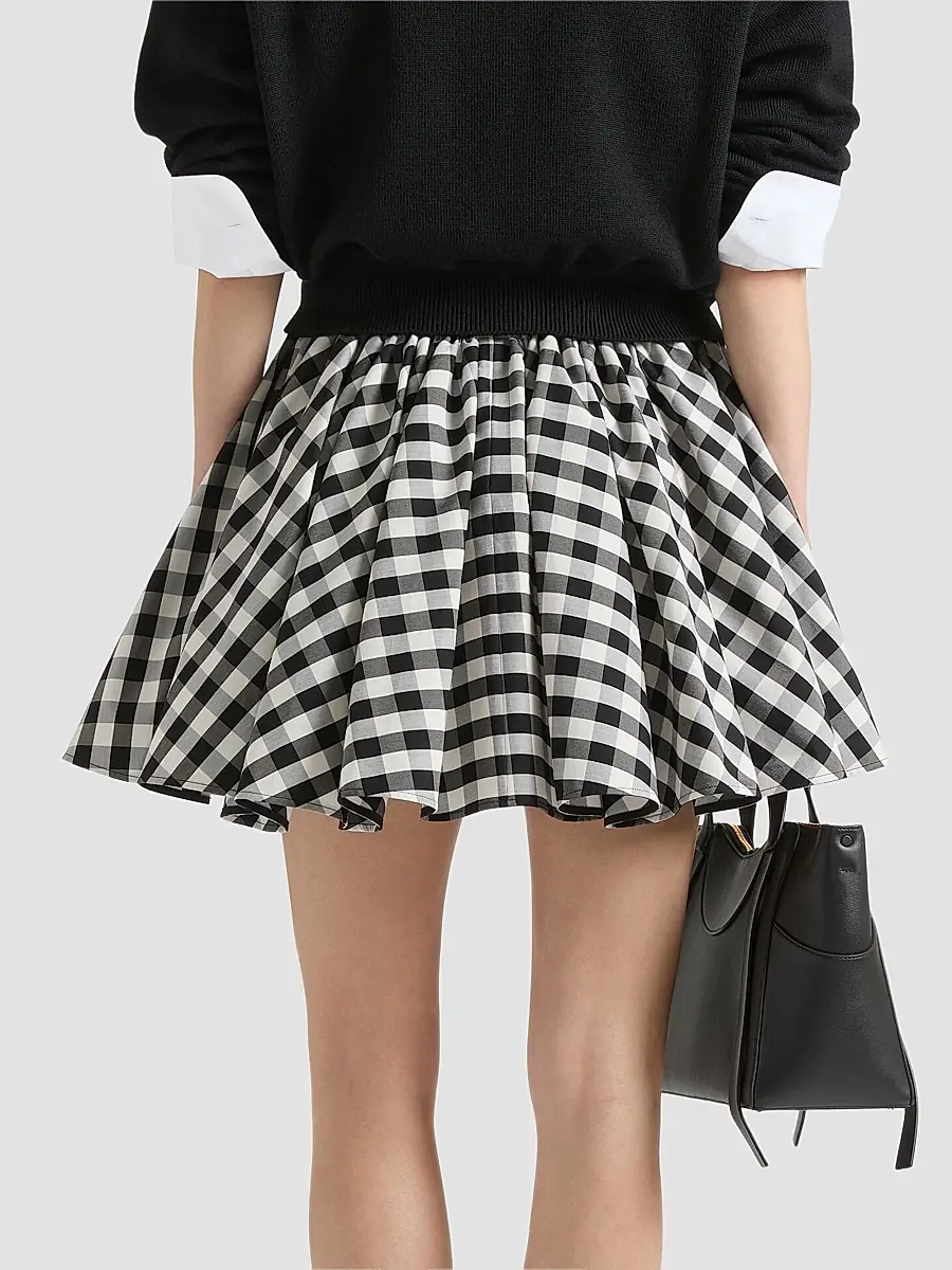 Givenchy Women's Mini Pleated Skirt in Checked Cotton - Black White | Thumbnail 3 Givenchy Women's Mini Pleated Skirt in Checked Cotton - Black White | Thumbnail 3