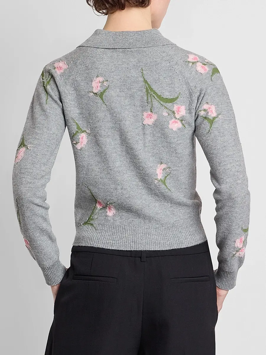 Erdem Women's Rib-Knit Floral Merino Wool Sweater | Thumbnail 3 Erdem Women's Rib-Knit Floral Merino Wool Sweater | Thumbnail 3