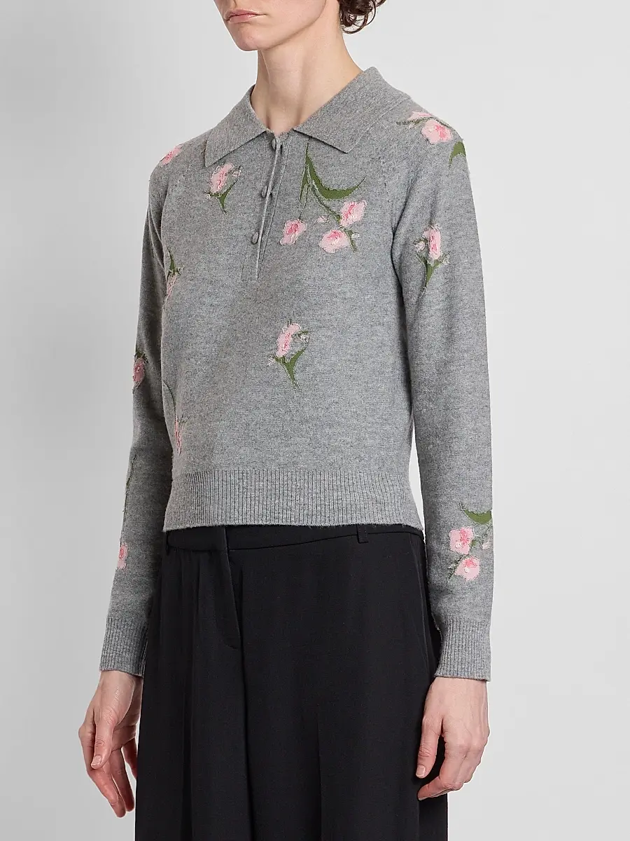 Erdem Women's Rib-Knit Floral Merino Wool Sweater | Thumbnail 4 Erdem Women's Rib-Knit Floral Merino Wool Sweater | Thumbnail 4