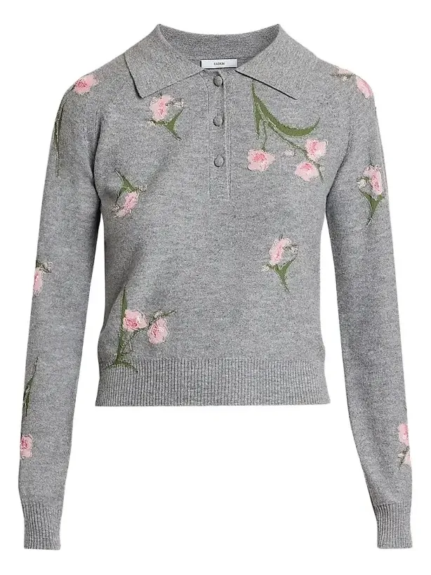Women's Rib-Knit Floral Merino Wool Sweater