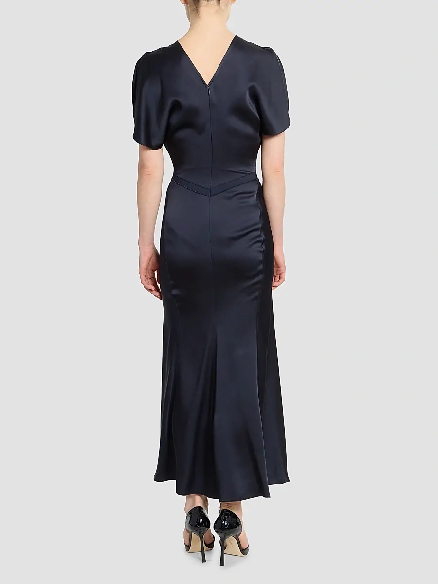 Victoria Beckham Women's Bela Satin Ruched Midi Dress | Thumbnail 3 Victoria Beckham Women's Bela Satin Ruched Midi Dress | Thumbnail 3