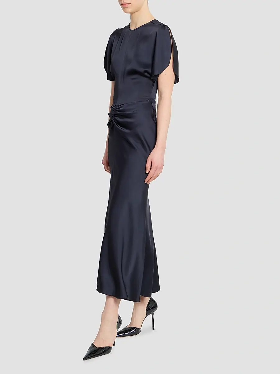 Victoria Beckham Women's Bela Satin Ruched Midi Dress | Thumbnail 4 Victoria Beckham Women's Bela Satin Ruched Midi Dress | Thumbnail 4