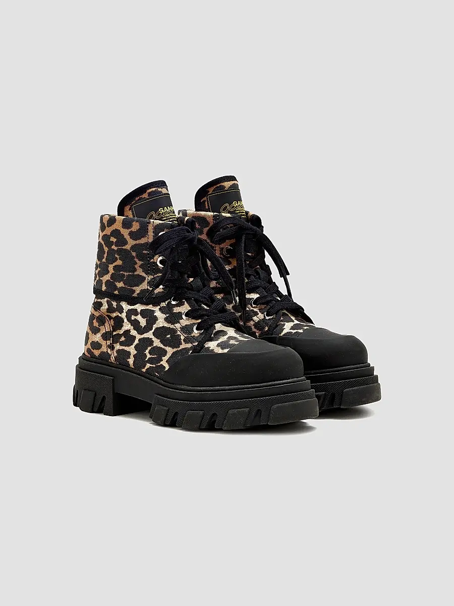 Ganni Women's Cleated Leopard Print Denim Ankle Boots | Thumbnail 2 Ganni Women's Cleated Leopard Print Denim Ankle Boots | Thumbnail 2