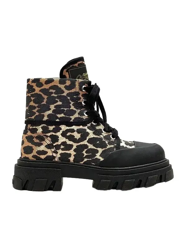 Women's Cleated Leopard Print Denim Ankle Boots Women's Cleated Leopard Print Denim Ankle Boots