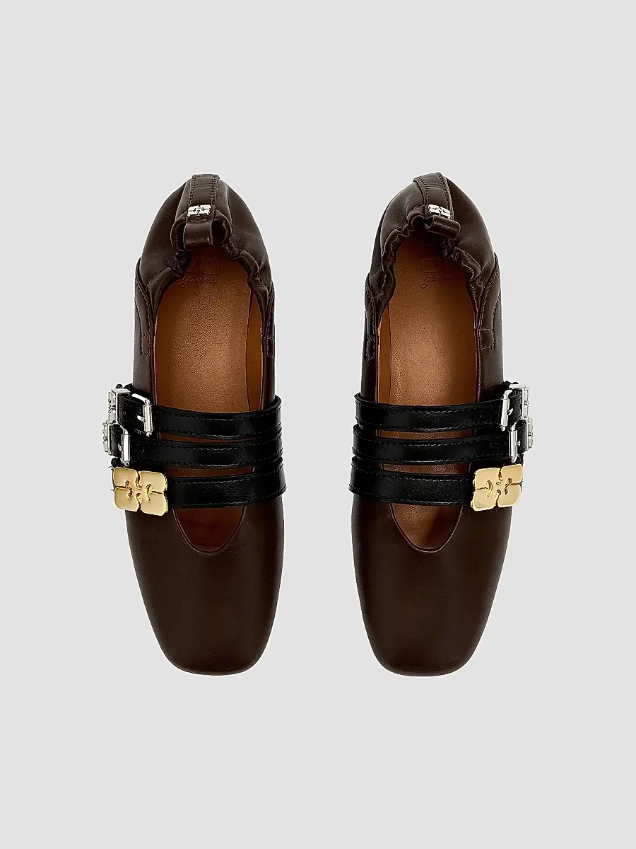 Ganni Women's Sue Triple-Strap Leather Ballet Flats | Thumbnail 3