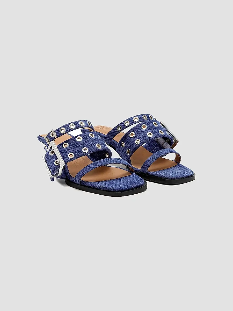 Ganni Women's 50MM Buckle-Strap Denim Mules | Thumbnail 2
