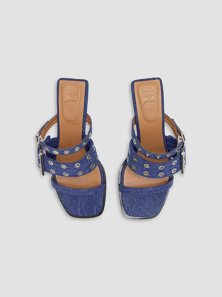 Ganni Women's 50MM Buckle-Strap Denim Mules | Thumbnail 3
