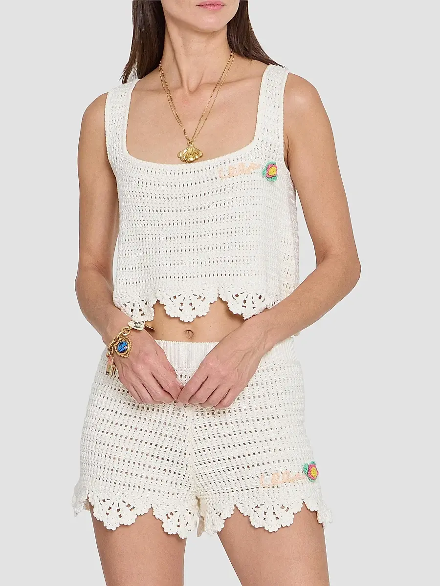 Chloé Women's À La Plage Logo-Detail Crochet Cotton Tank - Iconic Milk | Thumbnail 3