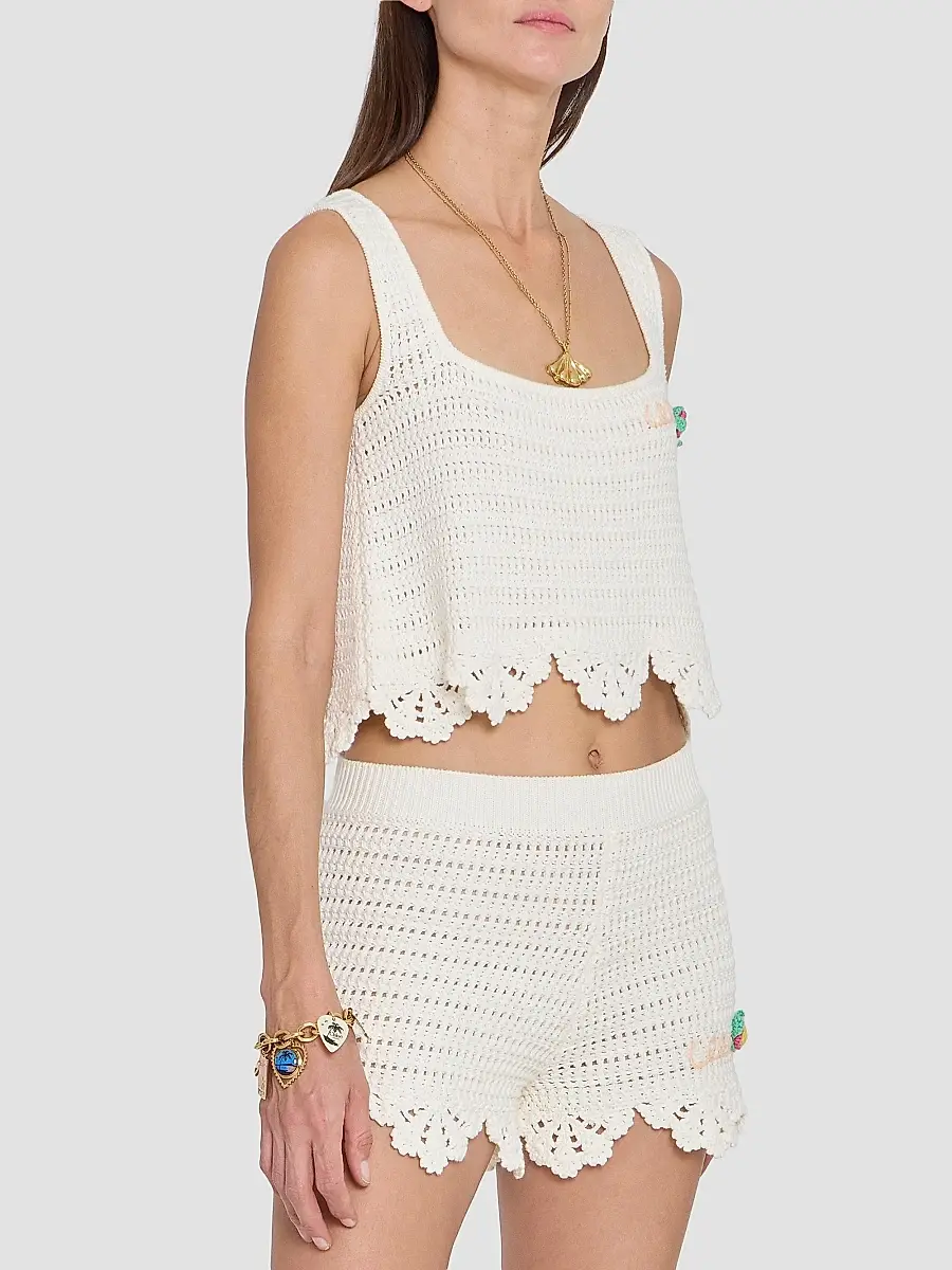 Chloé Women's À La Plage Logo-Detail Crochet Cotton Tank - Iconic Milk | Thumbnail 4