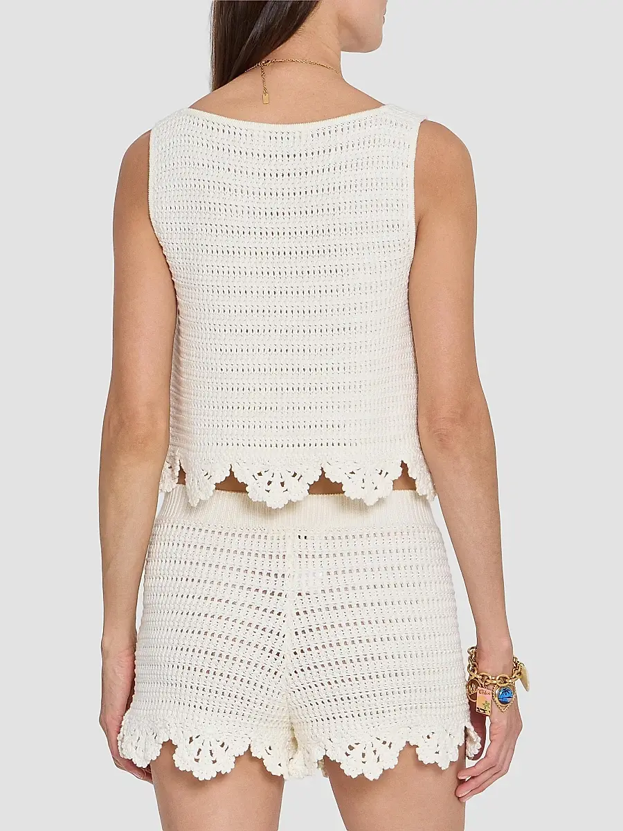 Chloé Women's À La Plage Logo-Detail Crochet Cotton Tank - Iconic Milk | Thumbnail 5