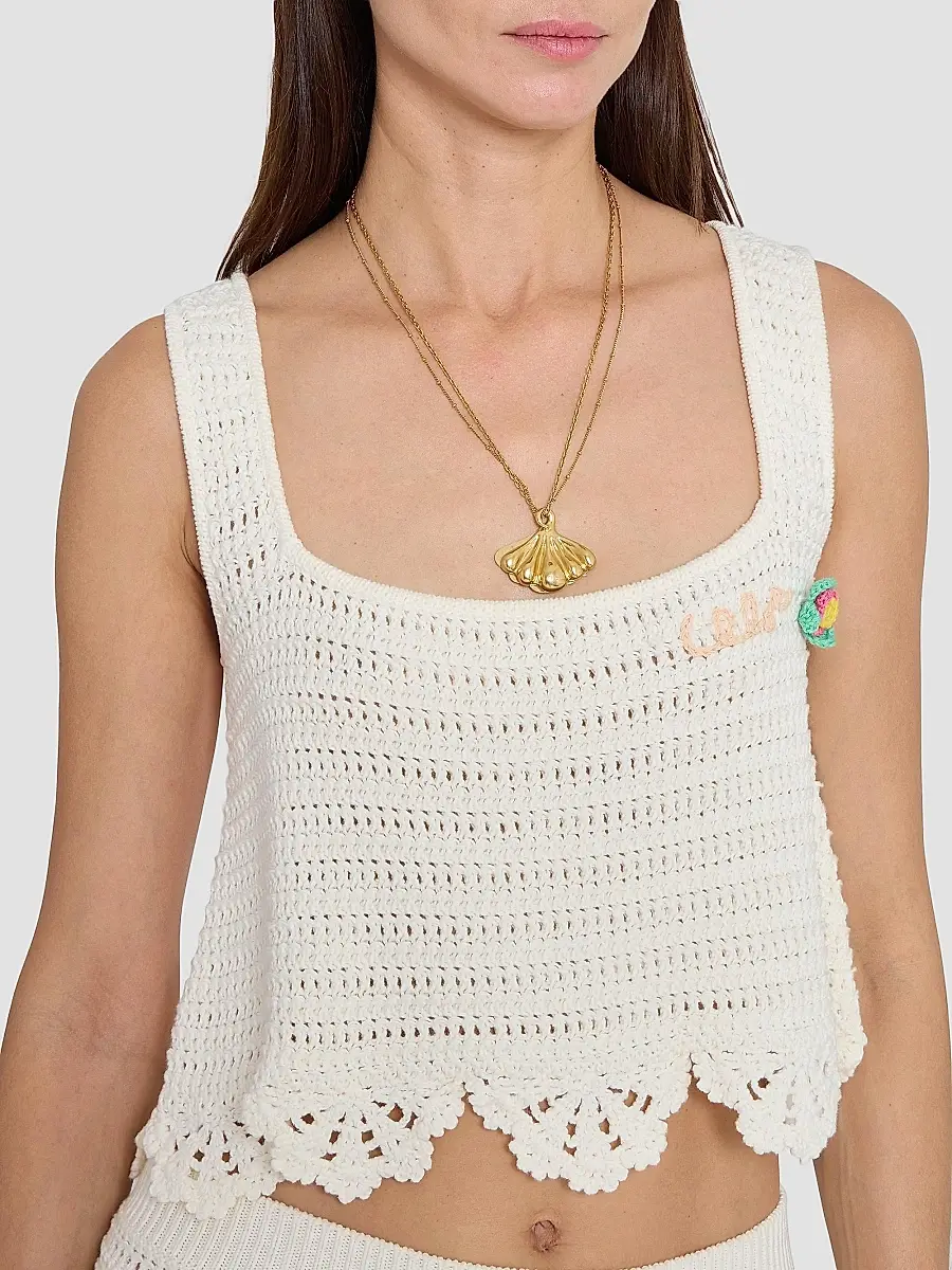 Chloé Women's À La Plage Logo-Detail Crochet Cotton Tank - Iconic Milk | Thumbnail 6