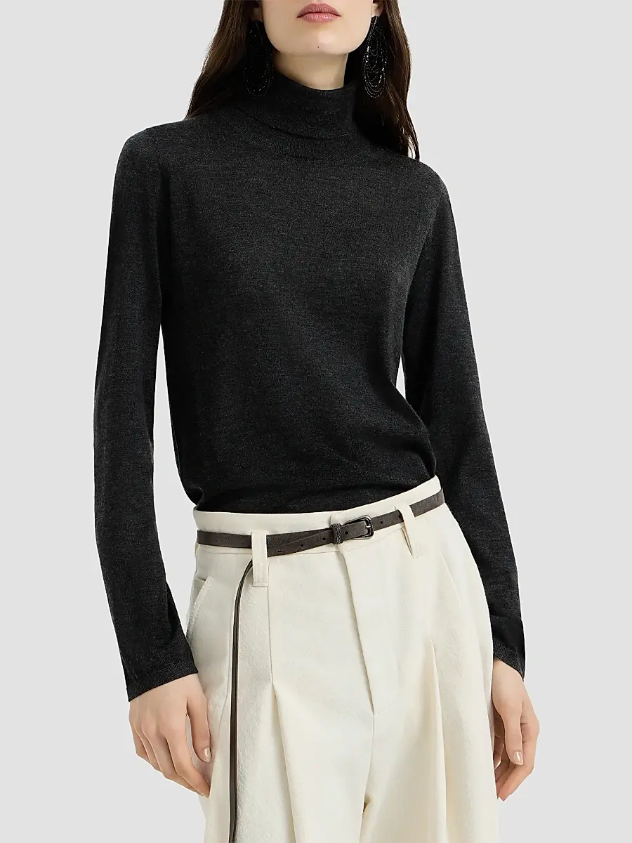 Brunello Cucinelli Women's Cashmere and Silk Lightweight Turtleneck Sweater | Thumbnail 2 Brunello Cucinelli Women's Cashmere and Silk Lightweight Turtleneck Sweater | Thumbnail 2