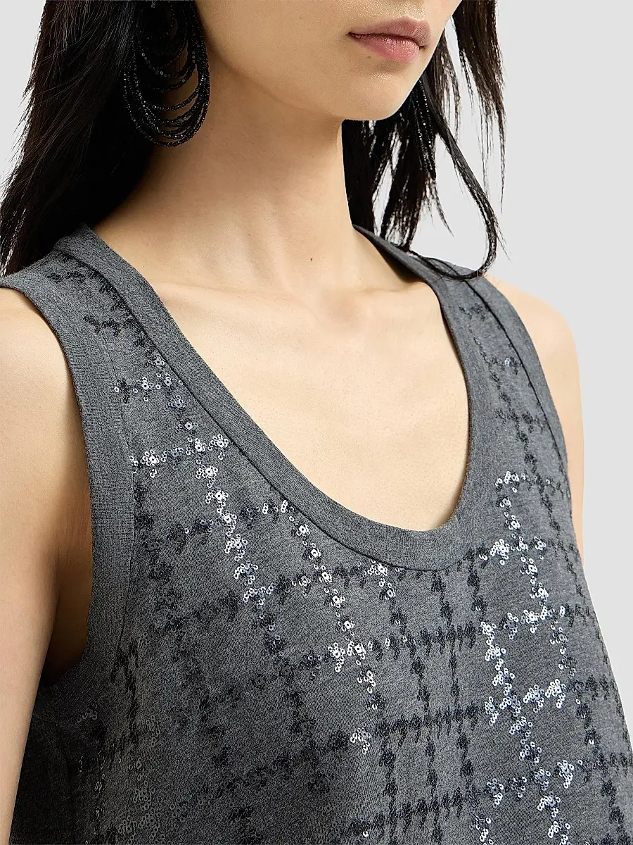 Brunello Cucinelli Women's Cotton Jersey Top with Dazzling Windowpane Embroidery | Thumbnail 5 Brunello Cucinelli Women's Cotton Jersey Top with Dazzling Windowpane Embroidery | Thumbnail 5