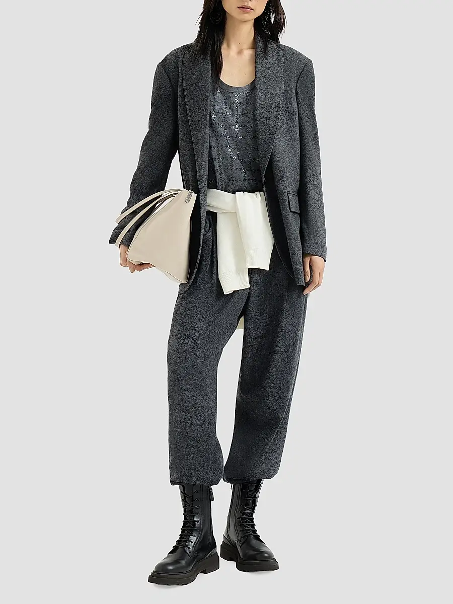 Brunello Cucinelli Women's Cotton Jersey Top with Dazzling Windowpane Embroidery | Thumbnail 6 Brunello Cucinelli Women's Cotton Jersey Top with Dazzling Windowpane Embroidery | Thumbnail 6