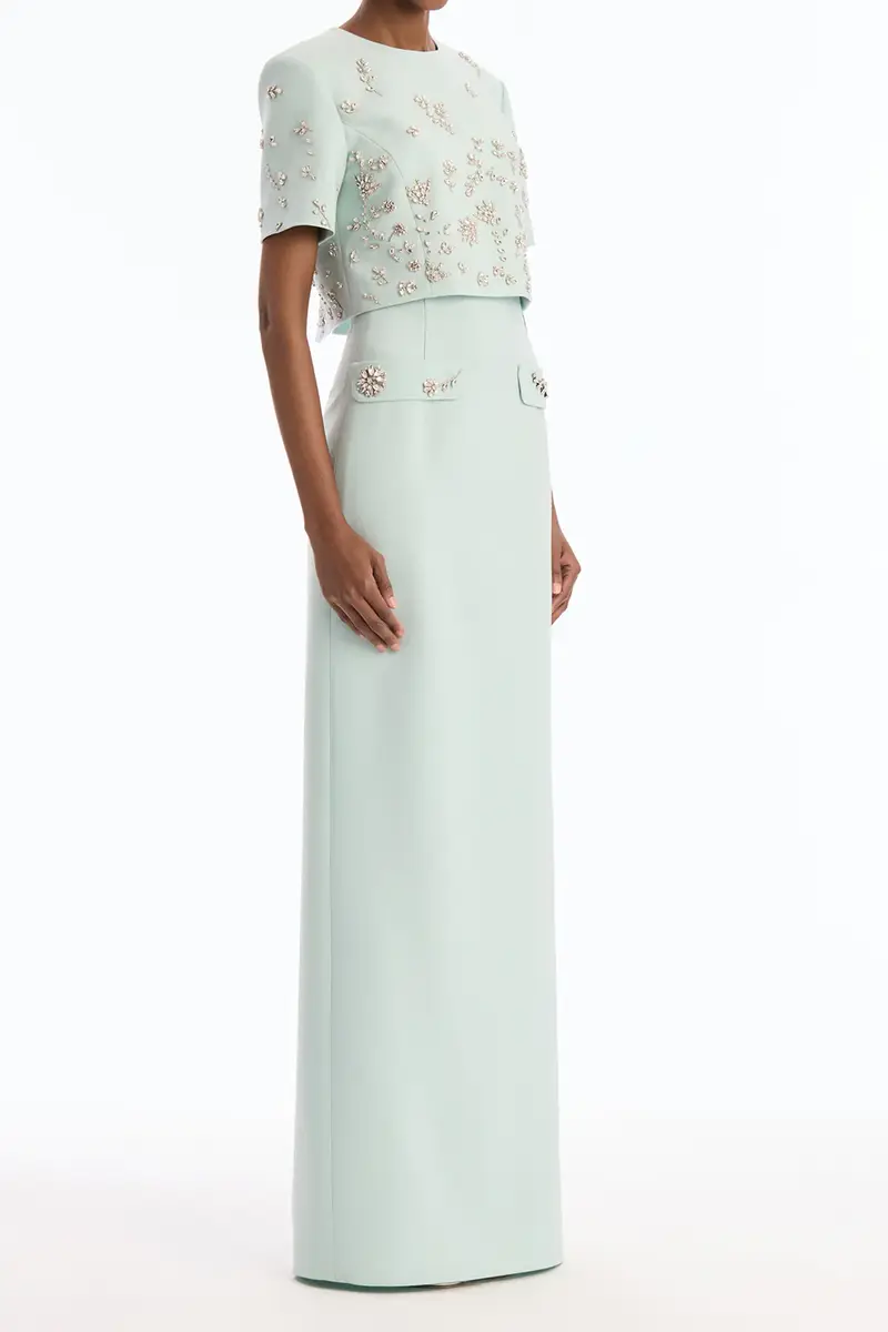 Oscar de la Renta Crystal Floral Embroidered Column Gown | Thumbnail 3 Oscar de la Renta Crystal Floral Embroidered Column Gown | Thumbnail 3